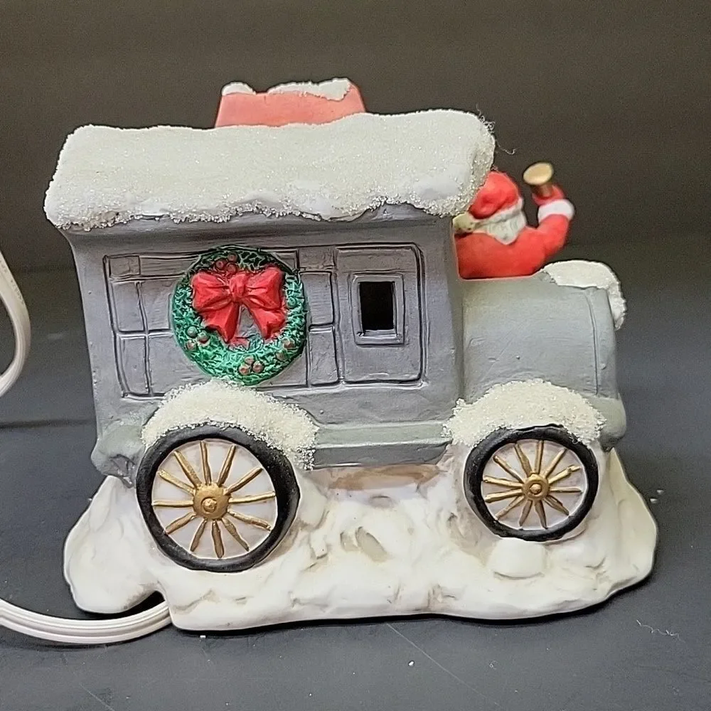 Russ Old Fashioned Christmas Porcelain Collection Electric santa/wagon.‎